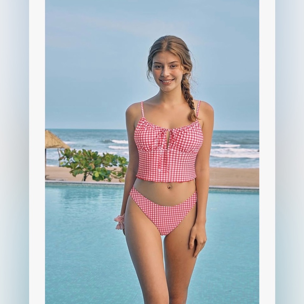 Zaful Pink Gingham Bikini Set